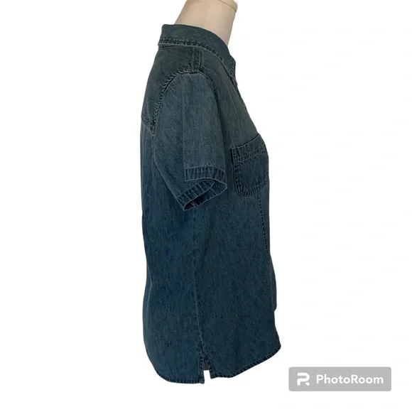 Vintage Faded Glory Patriotic Womens M Petite Denim Button Up Short Sleeve Shirt - Picture 4 of 8